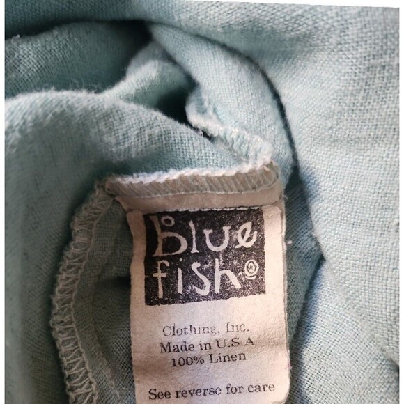 Blue Fish Button Down Shirt Lagenlook Linen Boho Size 4X Vintage 90s Light Blue - Picture 6 of 10
